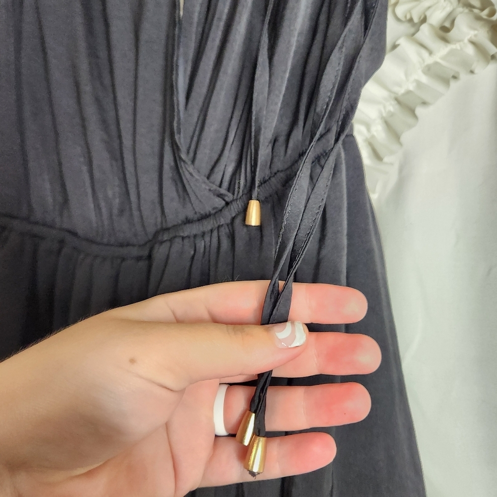 Free People Black Bea Tassel Sleeveless Romper Shiny Sz Medium Open Back - Picture 3 of 9